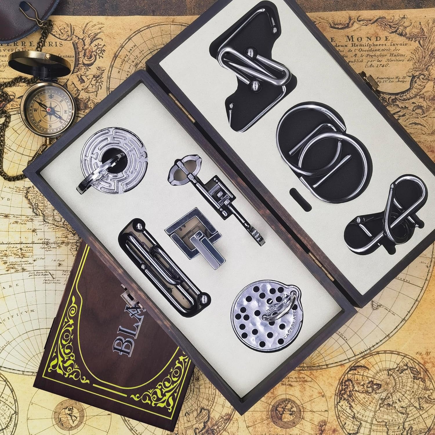8-Piece 3D Metal Puzzle Box IQ Test Kit with Wooden Case - Engaging Brain Challenge for Adults and Teens, Ideal Gift for Christmas, Valentine's Day, Birthdays, Anniversaries, and Family Gatherings