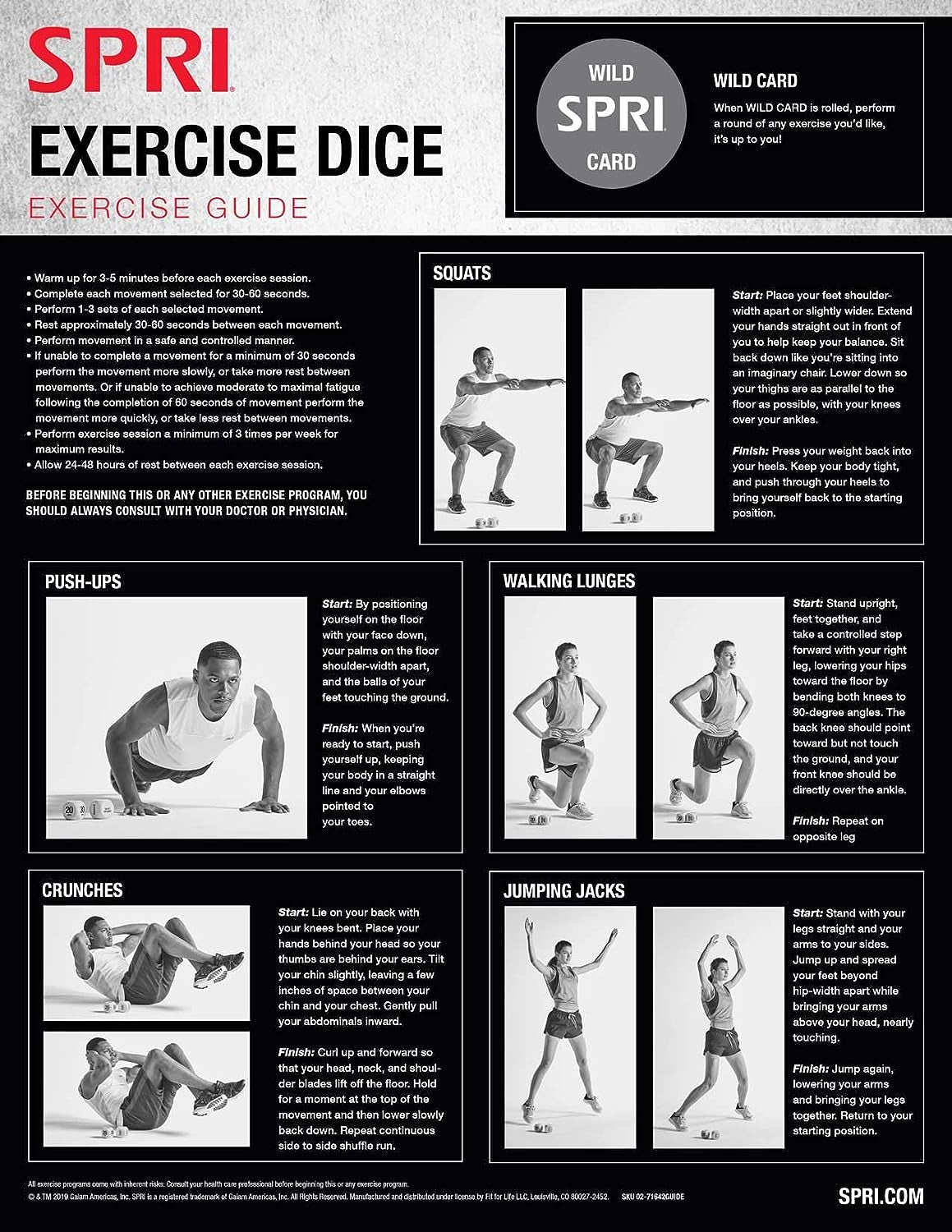 Exercise Dice, Group Fitness Game, 6-Sided with Carry Bag
