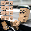 Shaking Wooden Man Figurine, Handmade Shaking Feet Woodens Doll with 12PCS Magnetic Expressions, DIY Car Ornament Desktop Decor, Creative Gift