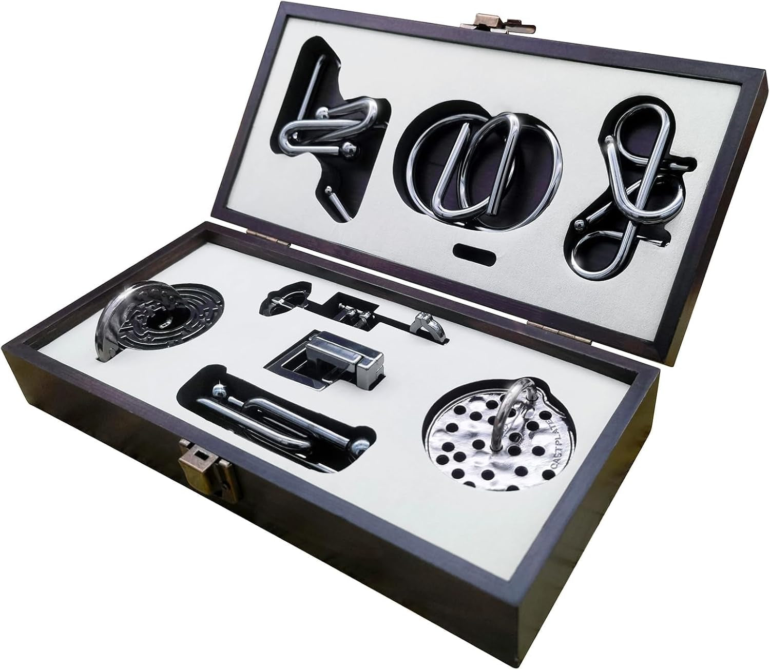 8-Piece 3D Metal Puzzle Box IQ Test Kit with Wooden Case - Engaging Brain Challenge for Adults and Teens, Ideal Gift for Christmas, Valentine's Day, Birthdays, Anniversaries, and Family Gatherings