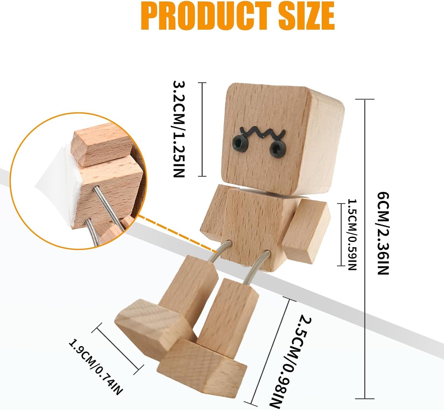 Shaking Wooden Man Figurine, Handmade Shaking Feet Woodens Doll with 12PCS Magnetic Expressions, DIY Car Ornament Desktop Decor, Creative Gift